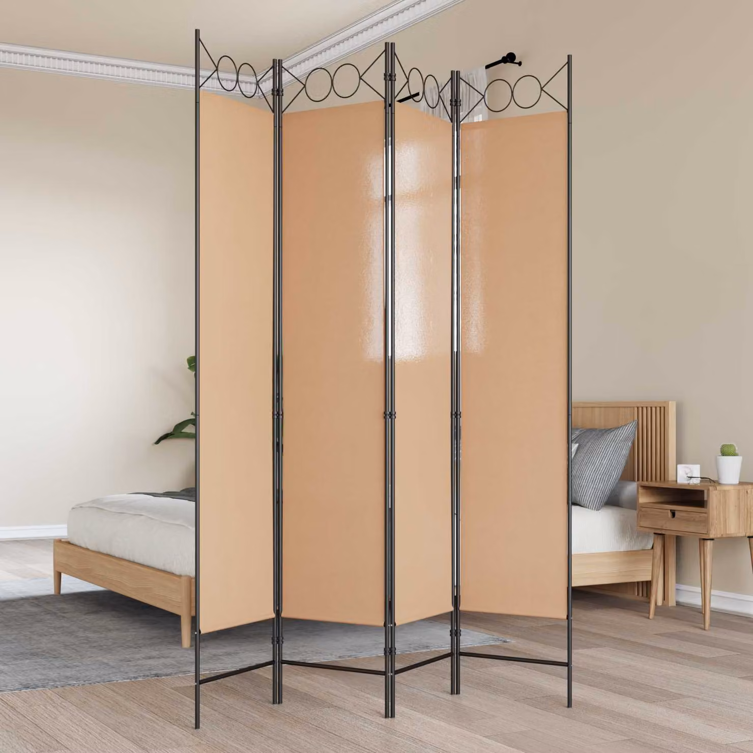 Paravento a 4 Pannelli vidaXL Beige in Tessuto, L: 200 cm, H: 160 cm