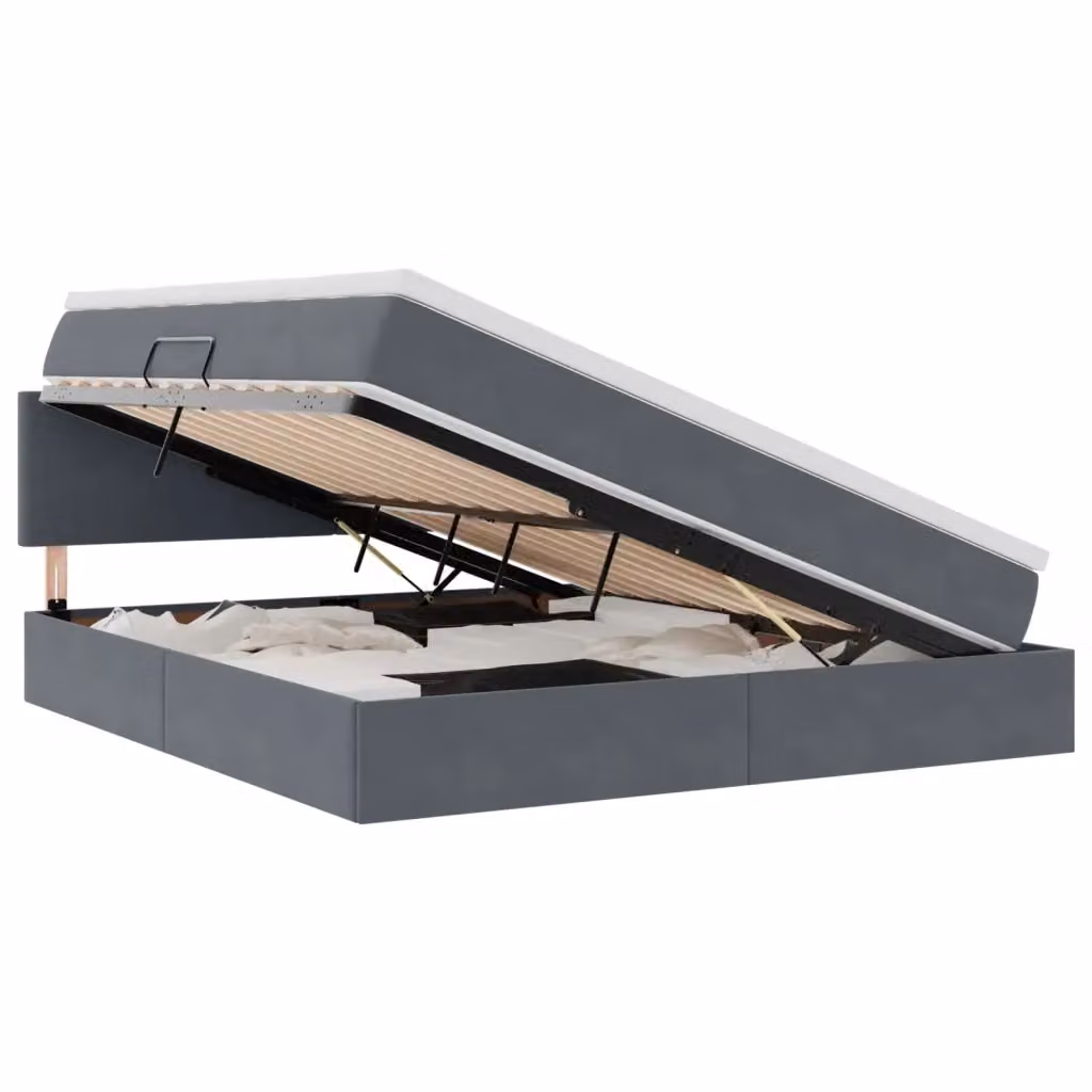 Letto con contenitore e illuminazione LED vidaXL in velluto grigio L 160 x P 200 cm – 2