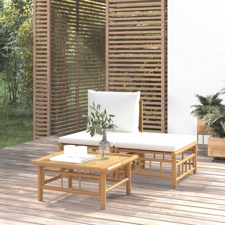 Maison Exclusive - Set da giardino a 3 pezzi con cuscini color crema in bambù