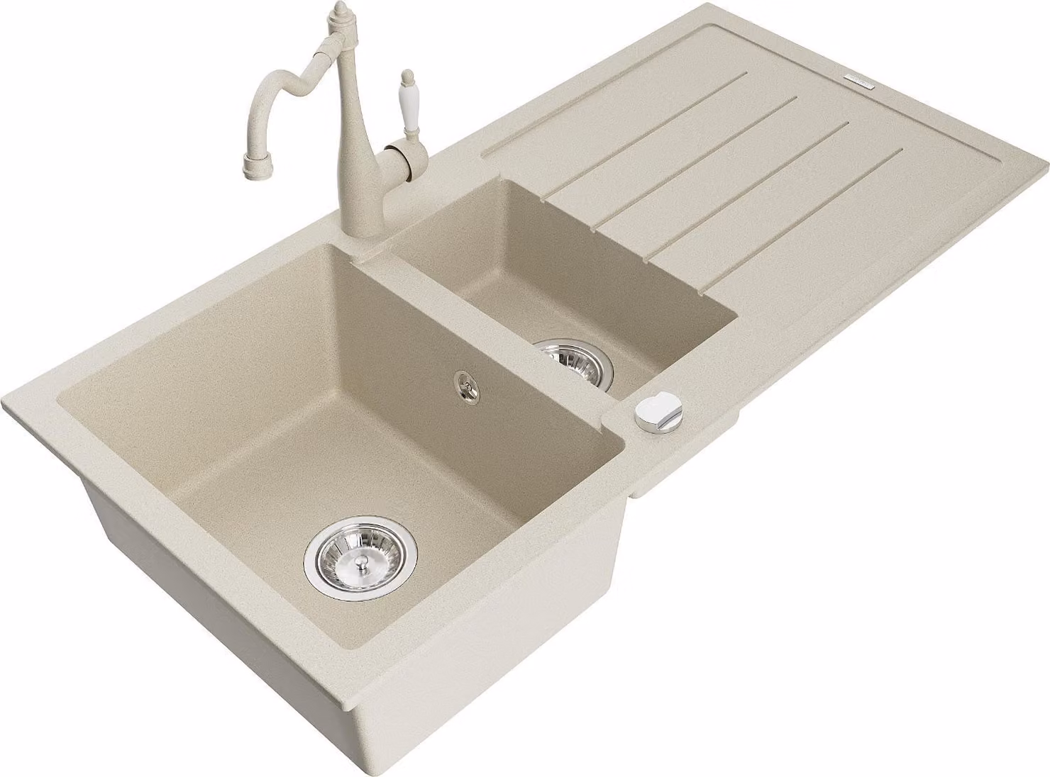 Mexen Andres lavello in granito 1,5 vasche con scolapiatti e rubinetto da cucina Carla, beige - 6515-69-670700-69