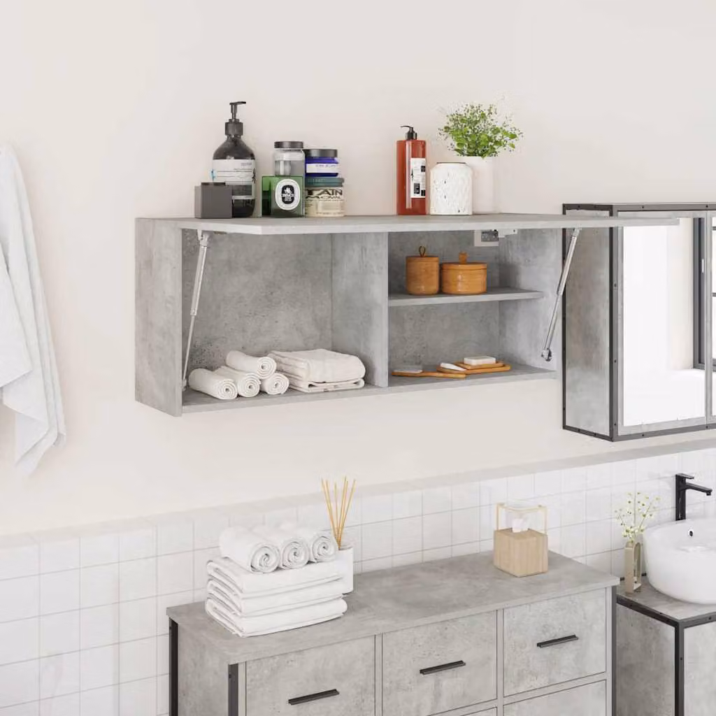 Armadietto da parete vidaXL Grigio, design minimalista con ante a battente e ripiani interni, L 100 cm x P 25 cm x H 40 cm