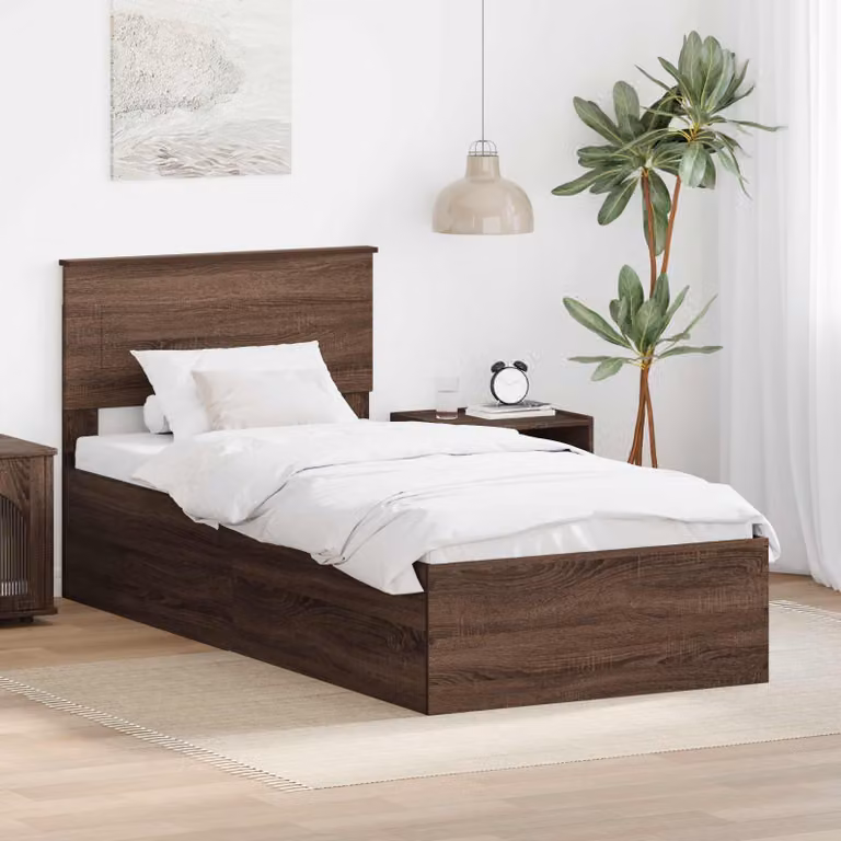 Struttura del letto con testiera vidaXL in legno color rovere marrone L 90 x P 190 cm