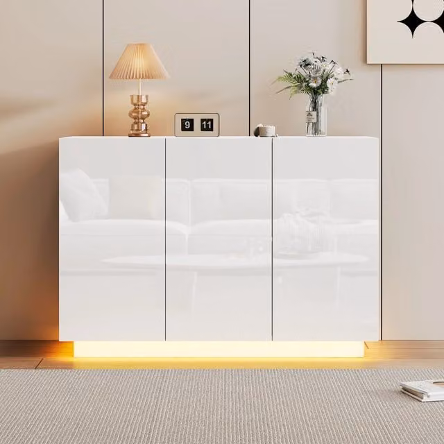 Madia REDOM Bianco Lucido con Illuminazione LED Integrata L/P/H: 120 x 40 x 75 cm