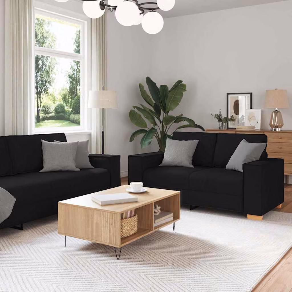 Set di 2 divani moderni vidaXL in tessuto nero con cuscini decorativi