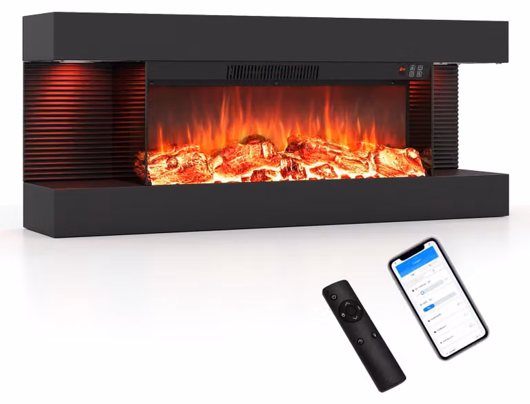 COSTWAY, caminetto elettrico da 32 pollici, a 3 lati, caminetto decorativo con riscaldamento da 750W/1500W, caminetto da parete con luci LED laterali, effetto fiamma 3D, 12 colori di fiamma e timer