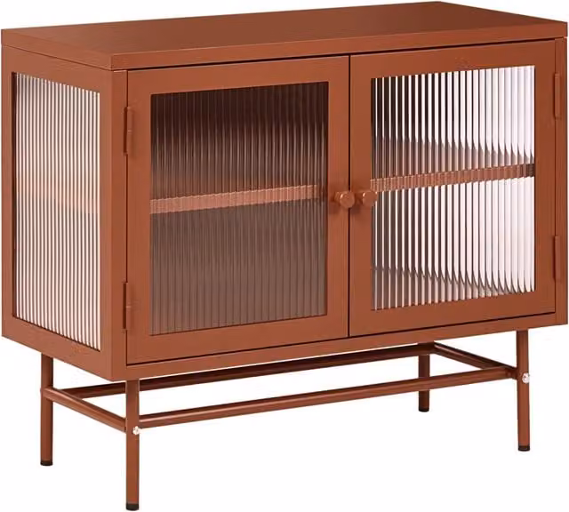 Credenza Beliani in acciaio e vetro scanalato con 2 ante e ripiani regolabili, design moderno industriale, colore ruggine/arancione/marrone – 1