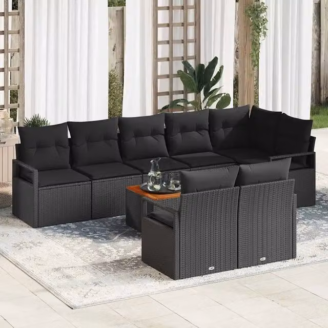 Set Divano da Giardino 9 pz Nero polyrattan 3356392