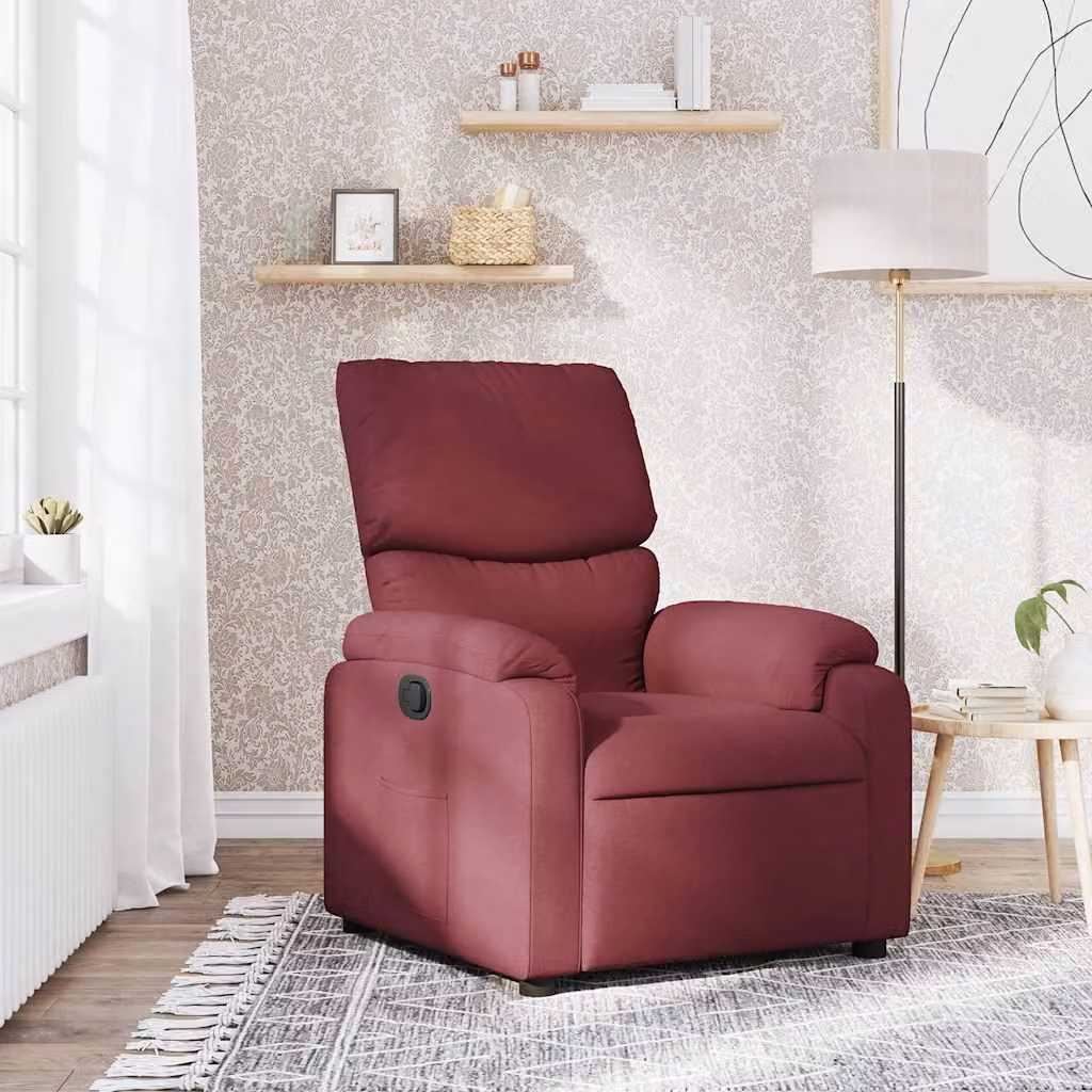 vidaXL Poltrona Reclinabile Relax in Tessuto Rosso con Braccioli e Struttura in Legno e Metallo