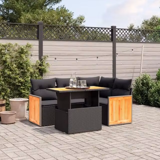 Set di Divani da Giardino a L VIDAXL in Polyrattan Nero con Cuscini
