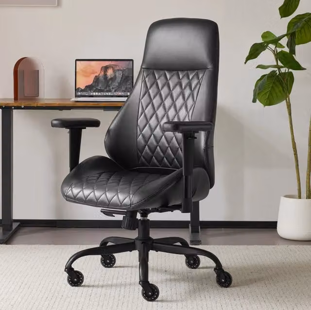 Sedia da ufficio 56x32x77 cm in pelle nera, altezza regolabile –