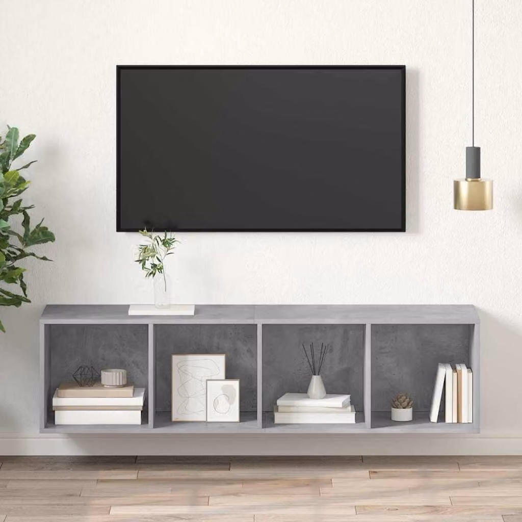 Mobile TV da parete vidaXL in legno multistrato e MDF, Grigio Cemento, L: 37 cm, P: 37 cm, H: 142,5 cm