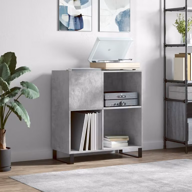 vidaXL Mobile Porta Dischi in Grigio Cemento e Legno Multistrato, L 84,5 cm x P 38 cm x H 89 cm