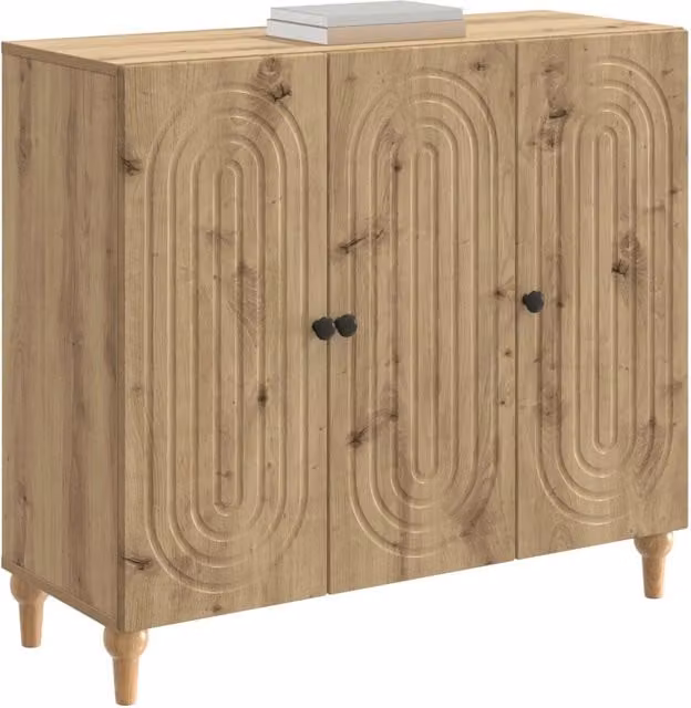Credenza moderna in rovere color marrone con design geometrico, L: 89 cm, P: 34,5 cm, H: 80 cm