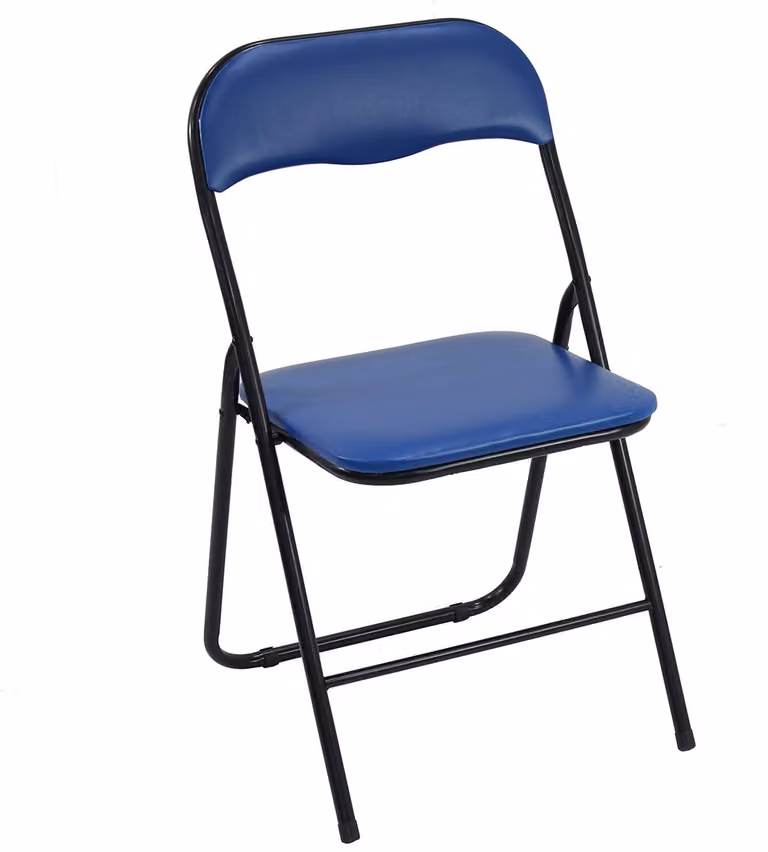 Sedia pieghevole in metallo e ecopelle, colore blu, dimensioni 44x46x78 cm