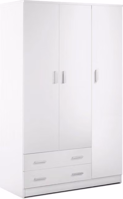 Armadio 3 Ante 2 Cassetti 115x182x52 cm Bianco Lisco