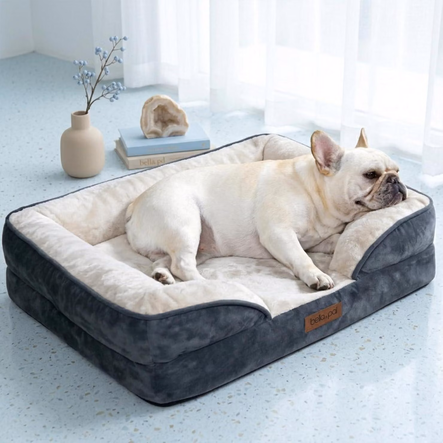 Cuccia ortopedica per cani, dimensioni 71x59x16 cm, realizzata con schiuma viscoelastica, impermeabile, lavabile, colore grigio