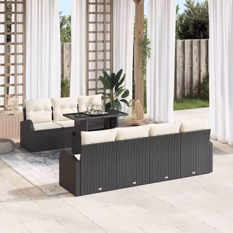 Maison Exclusive - Set da giardino composto da 8 pezzi, divano in rattan sintetico nero