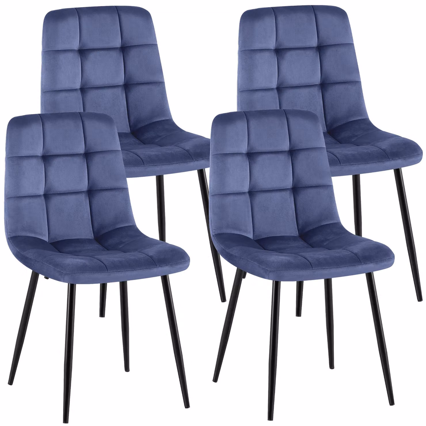 Set di 4 sedie da pranzo CLP Antibes con rivestimento in velluto, schienali imbottiti, portata fino a 150 kg, blu