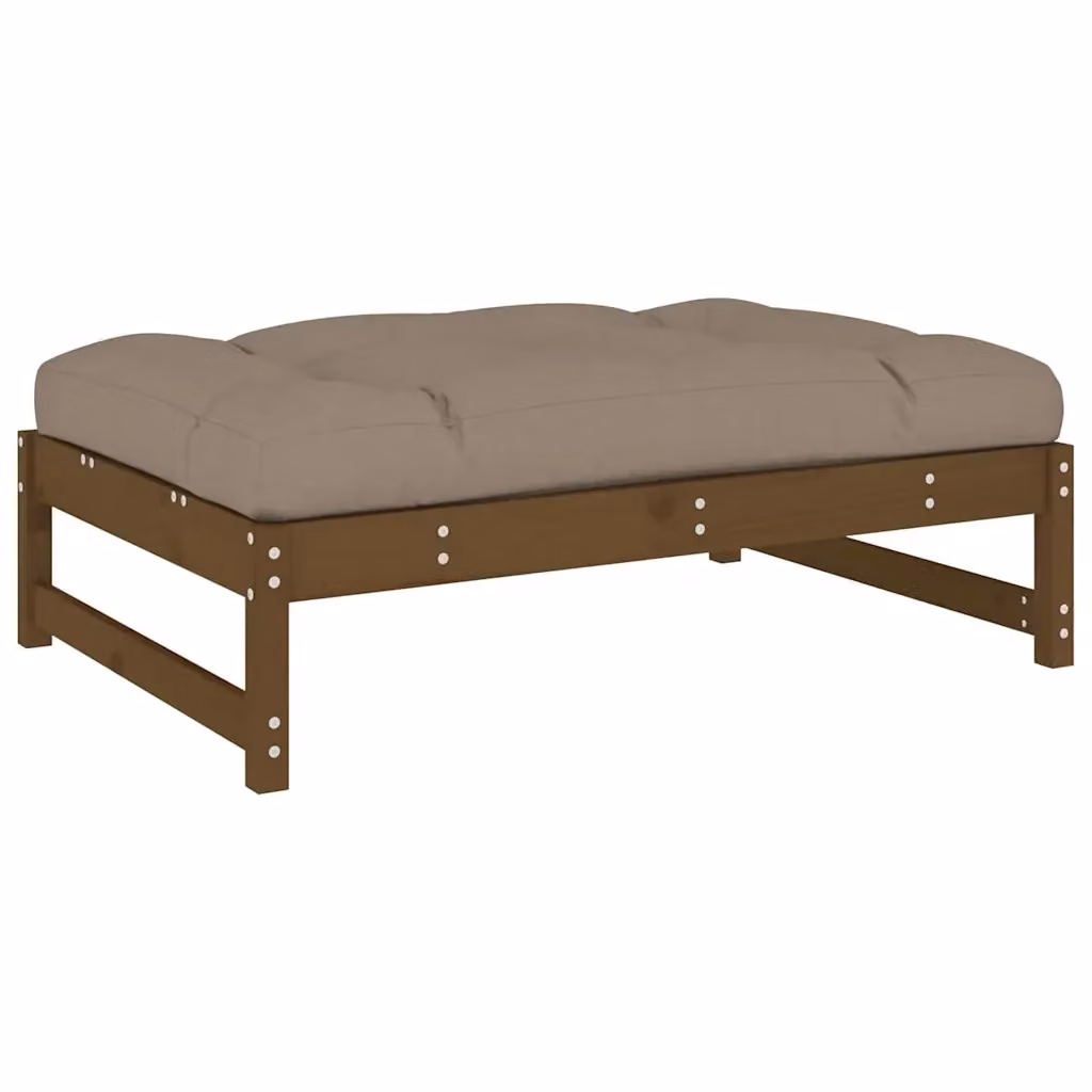 Sedia da giardino con poggiapiedi in legno massello di pino color marrone ambra e cuscini beige – 2