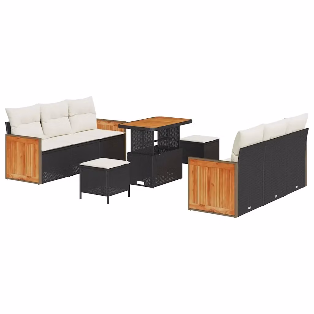 Set Divano da Giardino Moderno vidaXL con Tavolino e Pouf, Nero e Beige, 9 Pezzi con Cuscini Imbottiti e Rivestimenti Rimovibili – 2