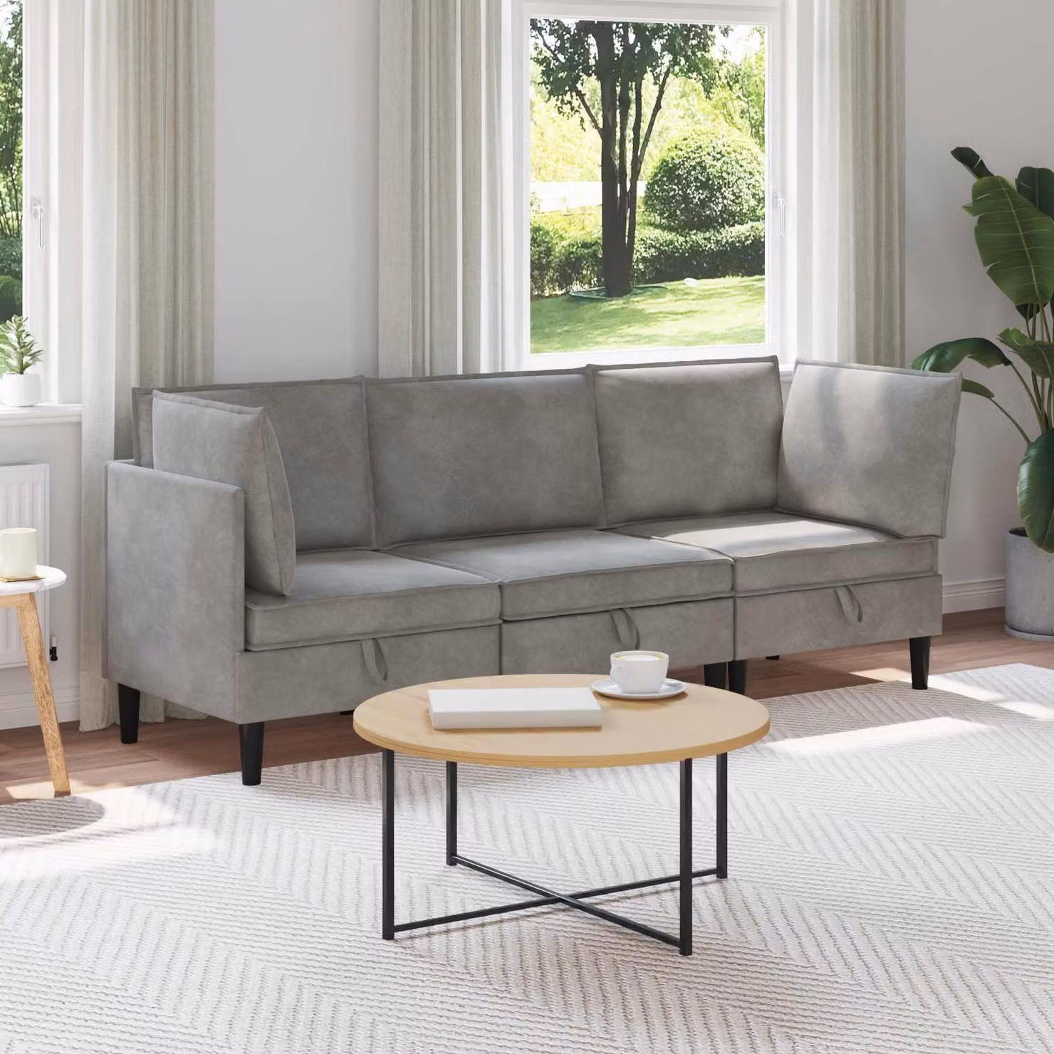 Set di mobili per il soggiorno vidaXL in velluto grigio composto da divano angolare a 3 posti e complementi coordinati