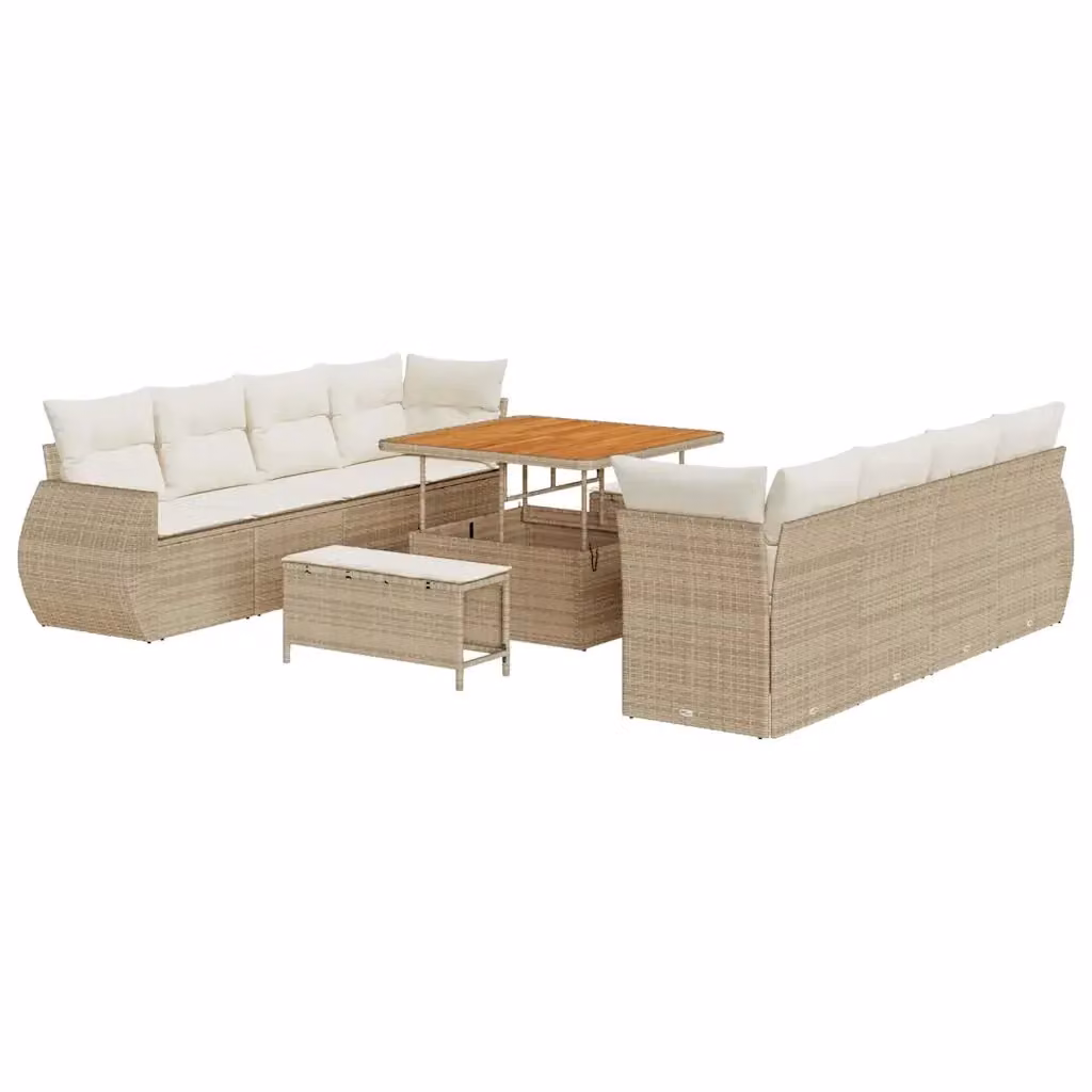 Set Divano da Giardino 11 pz vidaXL Beige con Cuscini e Tavolino in Polyrattan e Acciaio – 2