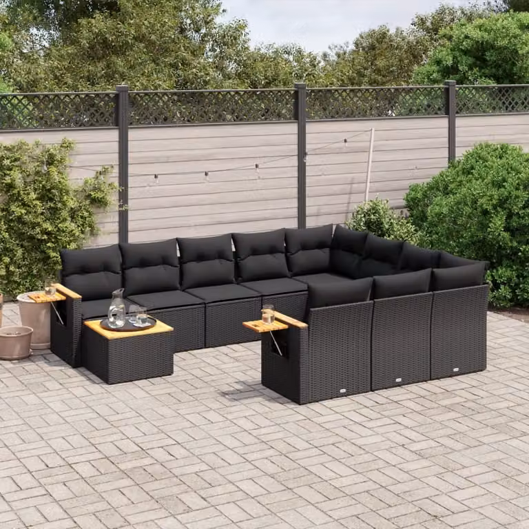 Maison Exclusive - Set Divani da Giardino 11 pz con Cuscini in Polyrattan Nero