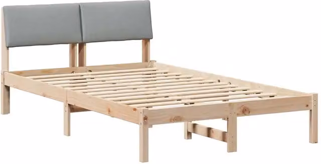 Letto matrimoniale moderno in legno di pino con tessuto marrone e grigio L/P/H: 120 x 200 x 78,5 cm