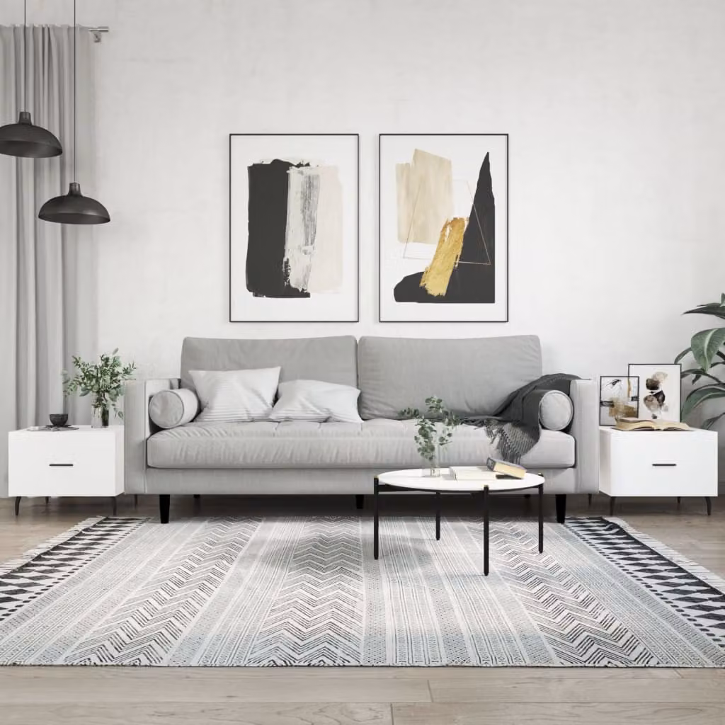 Set di 2 tavolini da salotto vidaXL bianchi in legno e metallo, design moderno con piano quadrato e finitura opaca, L/P/H: 50 x 50 x 40 cm