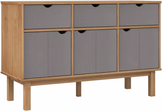 Credenza | Madia | Buffet da pranzo | Armadio da pranzo OTTA Marrone e Grigio 114x43x73,5 cm in Legno di Pino