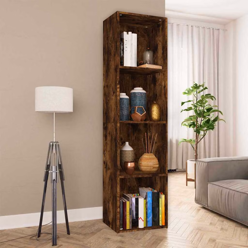 Libreria e Mobile TV vidaXL Rovere Fumo in Legno Multistrato e MDF, Colore Marrone, L 36 cm x P 30 cm x H 143 cm