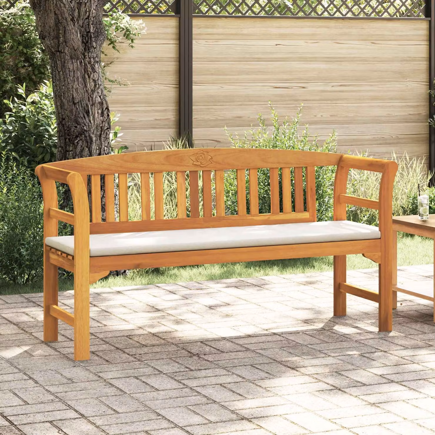 vidaXL Panchina da Giardino in Legno di Acacia con Cuscini Rosa L: 157 cm, P: 46 cm, H: 82,5 cm – 1
