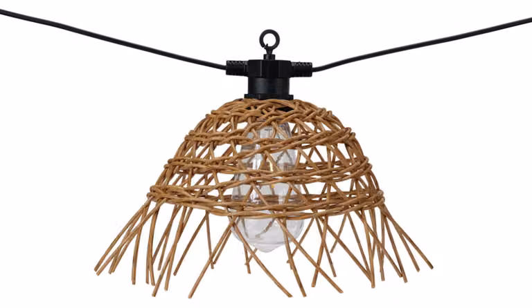 Catena luminosa con 6 paralumi in rattan, luci a LED, cavo da 3 metri, grado di protezione IP44