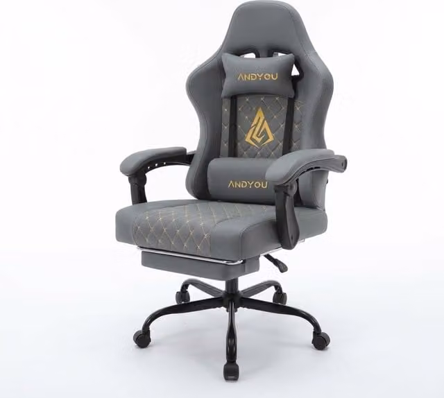 Sedia da gaming Outsunny Grigia con poggiatesta e braccioli, L/P/H: 60 x 60 x 122 cm – 1