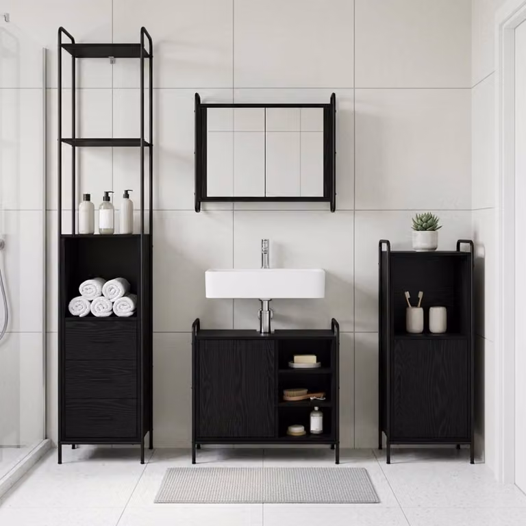 vidaXL Set di Armadi da Bagno 4 pz Rovere Nero 40 x 36 x 200,5 cm