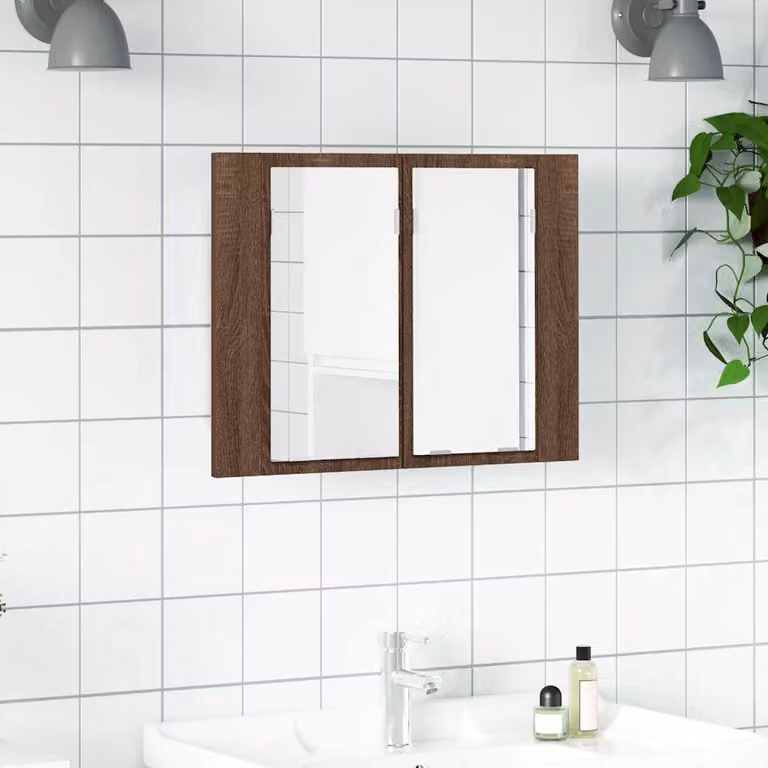 Specchio da bagno con illuminazione LED vidaXL in rovere marrone L: 60 cm, P: 12 cm, H: 45 cm
