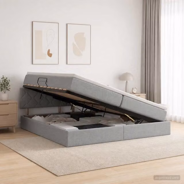 Letto con contenitore e illuminazione LED vidaXL in tessuto Grigio, L/P/H: 200 x 200 x 88 cm
