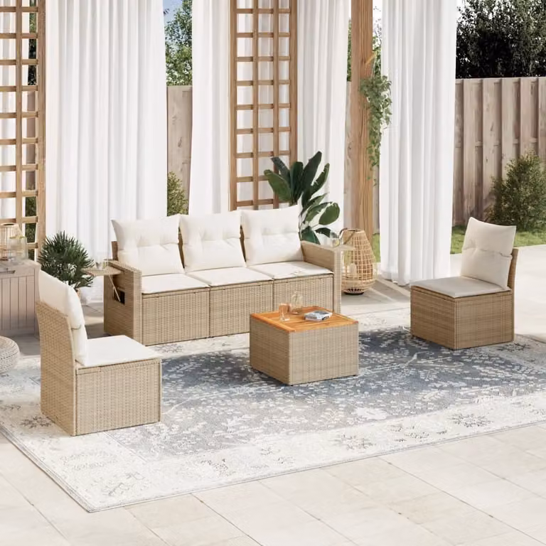 Maison Exclusive - Set da giardino 6 pezzi con cuscini in polyrattan beige