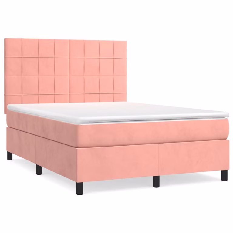 Giroletto a Molle con Materasso Rosa 140x190 cm in Velluto