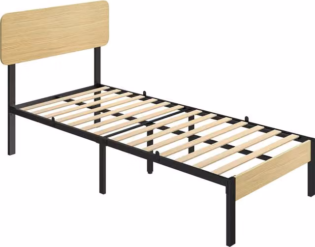 Telaio Letto HOMCOM con Testiera, Pediera e Piattaforma, Finitura Effetto Legno Naturale Marrone, L/P: 90 x 200 cm
