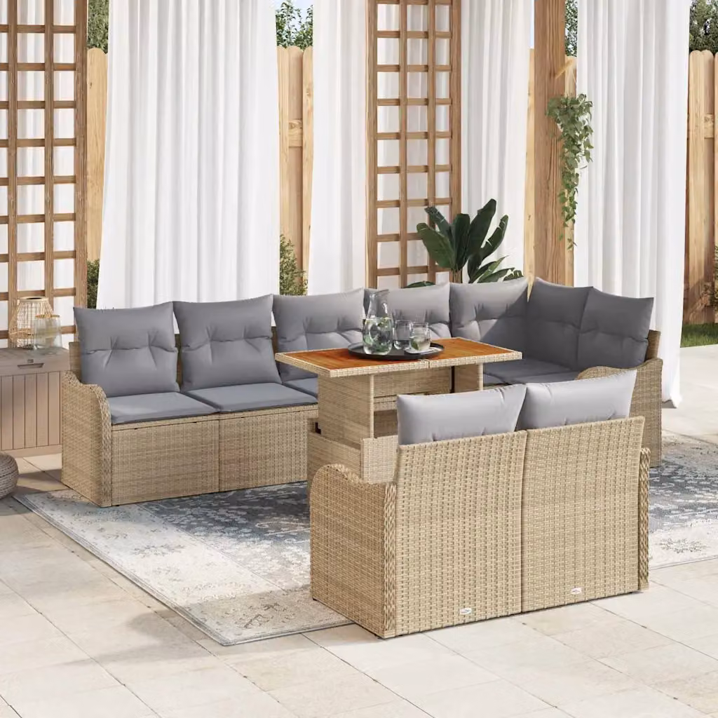 Set Divano da Giardino vidaXL a Forma di L con 9 Pezzi, 8 Posti, Colore Beige o Grigio, Struttura in Acciaio Verniciato e Cuscini Inclusi