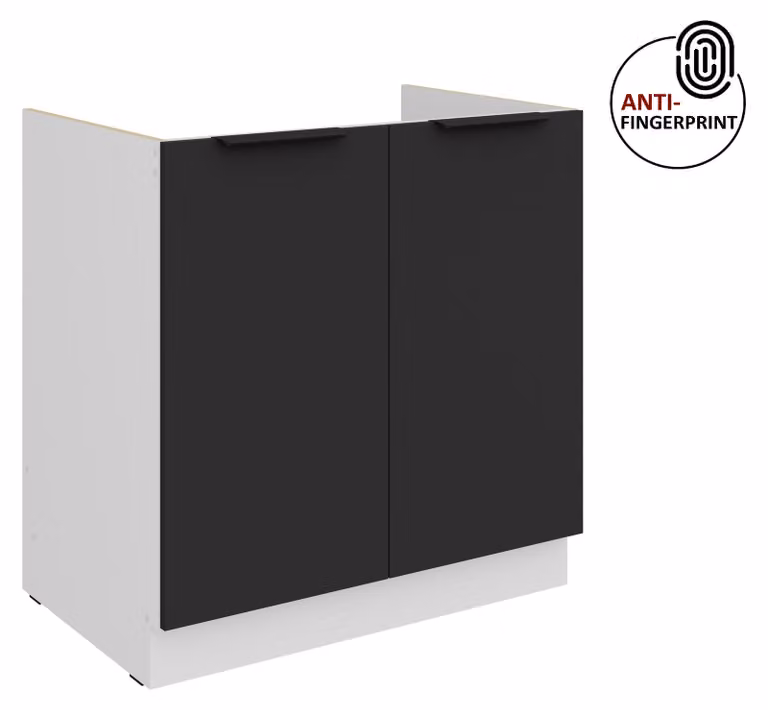 Mobile sottolavello da 80 cm per cucina ARIA, nero ultra opaco + bianco opaco, frontali di alta qualità con rivestimento anti-impronta, cucina a incasso, blocco cucina