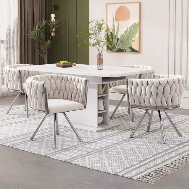 Set da 4 sedie da pranzo girevoli a 360 gradi REDOM in velluto beige e silver con struttura in metallo – 1