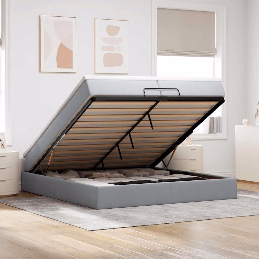 vidaXL Struttura Letto con Contenitore a Sollevamento e Materasso in Tessuto, L/P/H: 200 x 200 x 23,5 cm, Grigio e Bianco