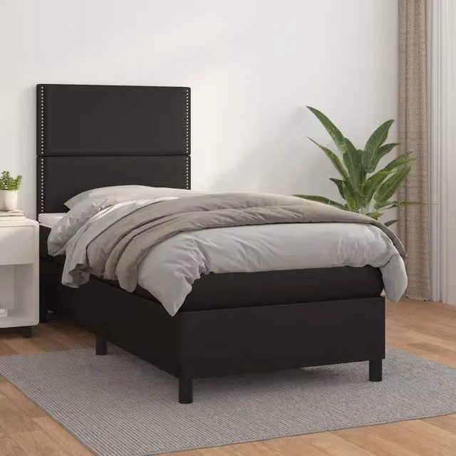 Giroletto a Molle con Materasso-Struttura Letto Nero 100x200 cm in Similpelle 695044