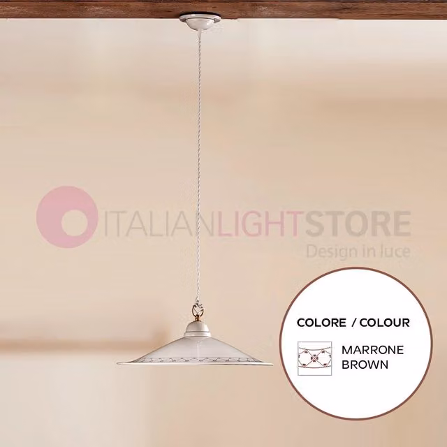 Lampada a sospensione Fiesole Ceramiche Borso in ceramica marrone stile rustico con diametro: 43 cm