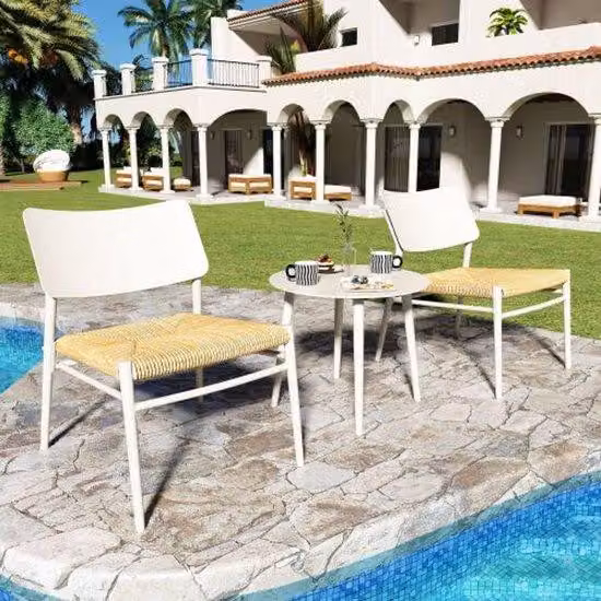 Set da balcone in alluminio, rattan in PE, portata 150 kg, per cortili interni, giardini e balconi, beige