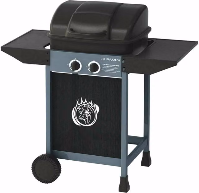 Barbecue a gas El Gaucho La Pampa con 2 fuochi in acciaio nero e acciaio inox