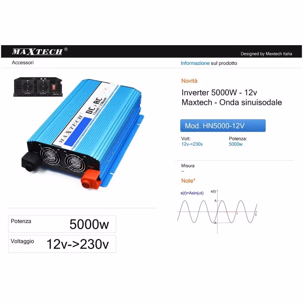 Inverter di potenza MAXTECH 5000 Watt onda sinusoidale da 12V a 230V colore blu HN5000-12V – 2