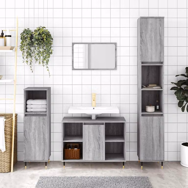 Armadietto da bagno vidaXL in stile industriale, colore grigio, con ripiani interni e ante, L 30 cm x P 30 cm x H 100 cm